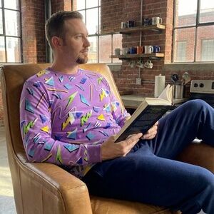 Purple Retro Party Print Long Sleeve Crew